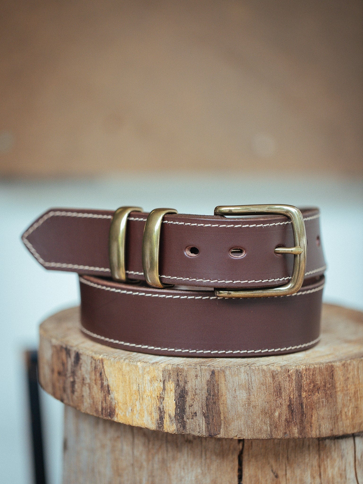 Genuine leather on sale cognac belt handmade