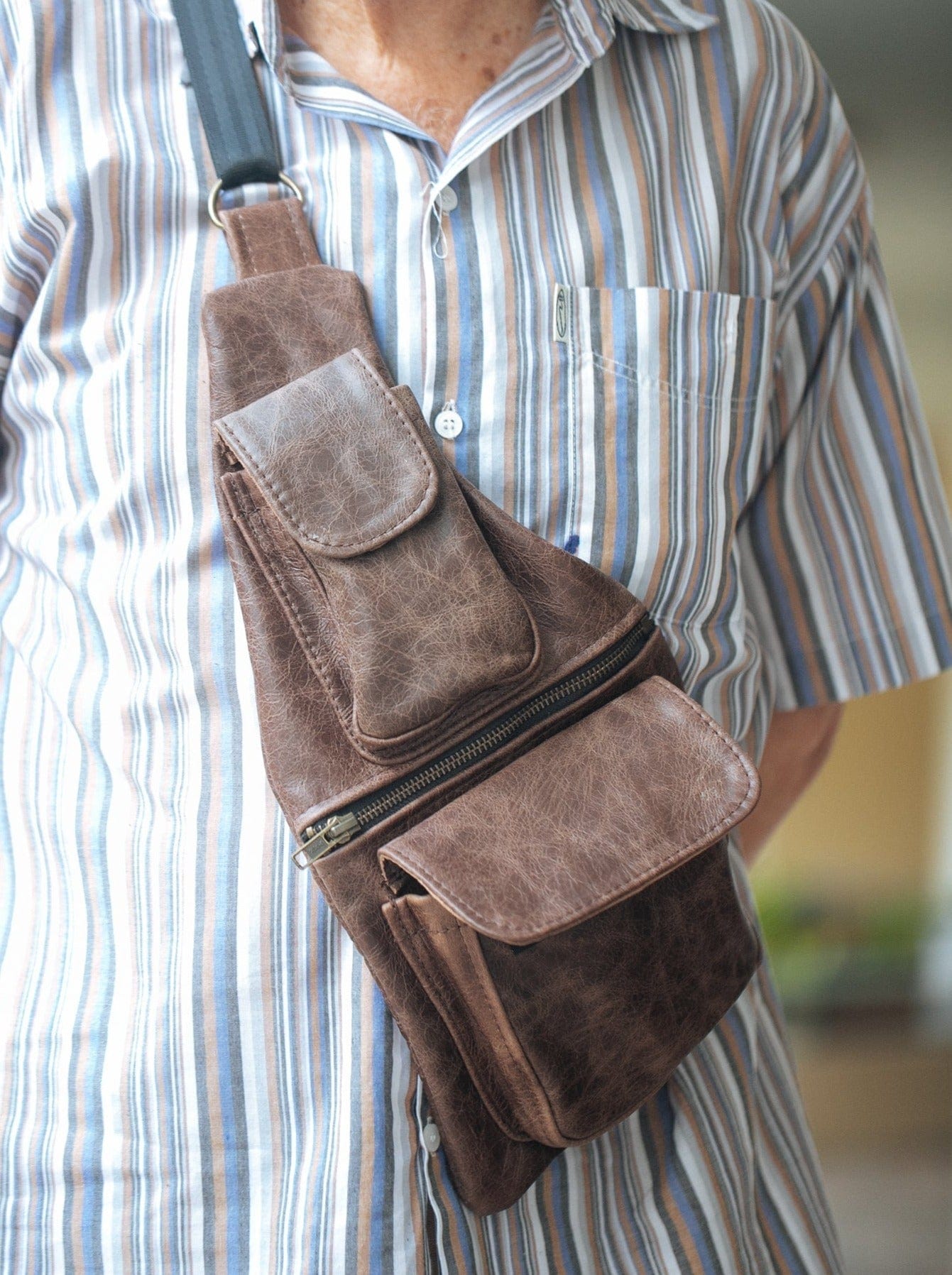 Mens Leather Sling Bag, Travel Document Holder, Sling Bag, Crossbody Bag Men  