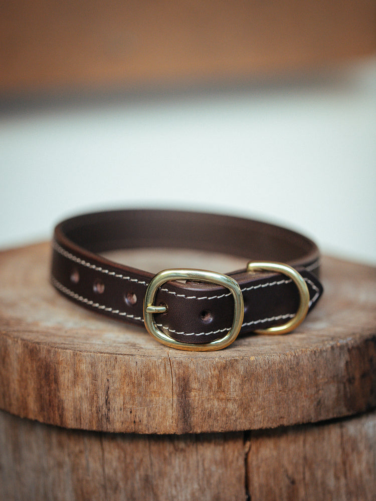 Small Dog Collar in Cognac Leather (Made in Italy)