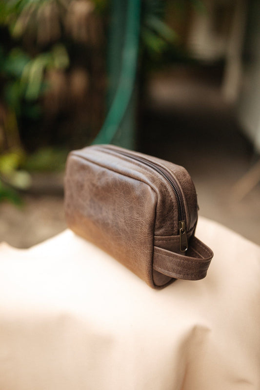 The Real McCaul Apparel & Accessories Small Toiletry Bathroom Bag - Cowhide Australian Made Australian Owned Leather Australian Made Toiletry Dopp Kit Shaving Bathroom Bag - Cowhide - Men's Gifts