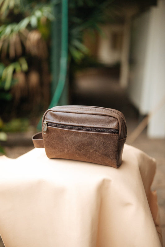 The Real McCaul Apparel & Accessories Small Toiletry Bathroom Bag - Cowhide Australian Made Australian Owned Leather Australian Made Toiletry Dopp Kit Shaving Bathroom Bag - Cowhide - Men's Gifts