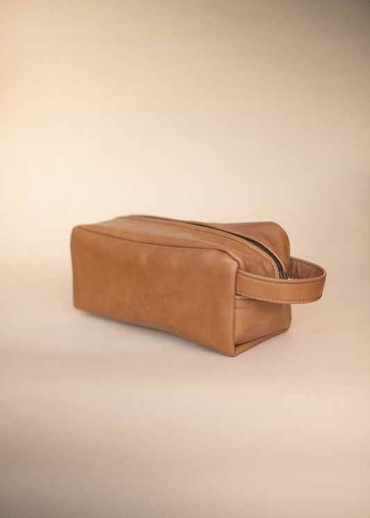 The Real McCaul Apparel & Accessories Tan Toiletry Bathroom Washbag - Cowhide Australian Made Australian Owned Leather Australian Made Toiletry Dopp Kit Shaving Bathroom Bag - Cowhide - Men's Gifts