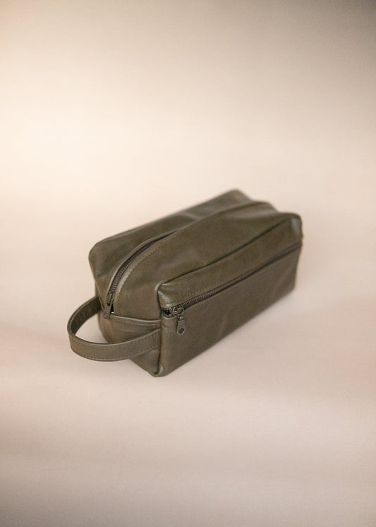 The Real McCaul Apparel & Accessories Toiletry Bathroom Washbag - Cowhide - Olive Australian Made Australian Owned Leather Australian Made Toiletry Dopp Kit Shaving Bathroom Bag - Cowhide - Men's Gifts