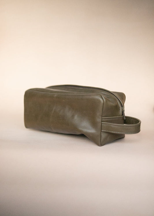 The Real McCaul Apparel & Accessories Toiletry Bathroom Washbag - Cowhide - Olive Australian Made Australian Owned Leather Australian Made Toiletry Dopp Kit Shaving Bathroom Bag - Cowhide - Men's Gifts