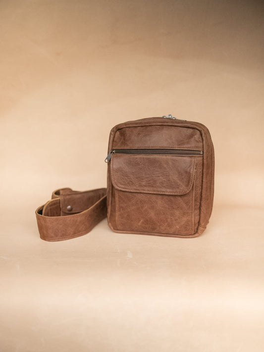 The Real McCaul Back Packs Crossover Backpack Sling Bag - Cowhide - Marble Brown Australian Made Australian Owned Leather ManBag Crossover Backpack Australian Made