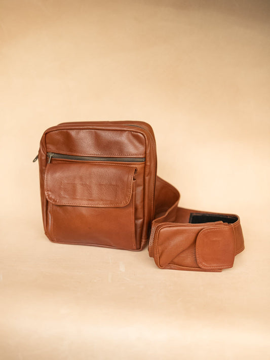 The Real McCaul Back Packs Crossover Backpack Sling Bag - Cowhide - Rust Australian Made Australian Owned Leather ManBag Crossover Backpack Australian Made