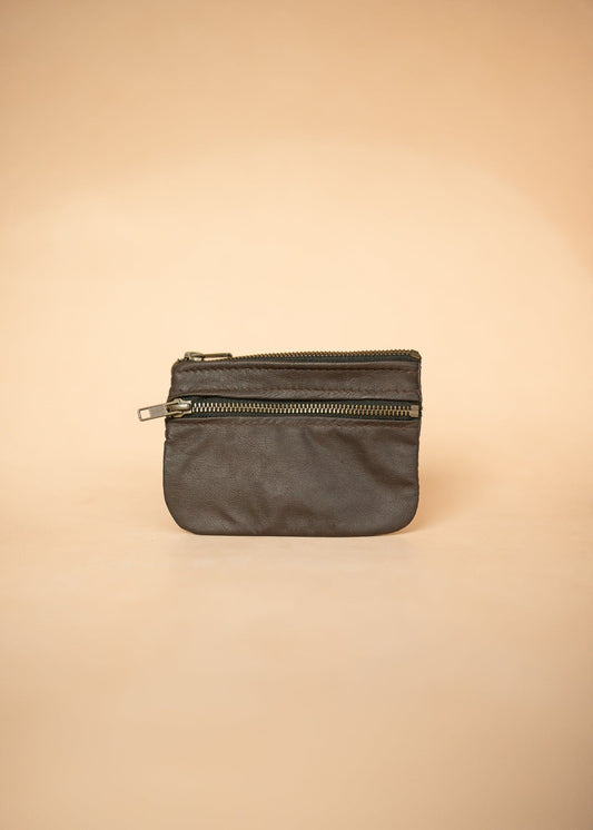 The Real McCaul Coin Purse Small / Dark Brown / Silver Paula Zip Pouch - Kangaroo Australian Made Australian Owned Paula Zip Leather Pouch Purse- Made in Australia Kangaroo leather