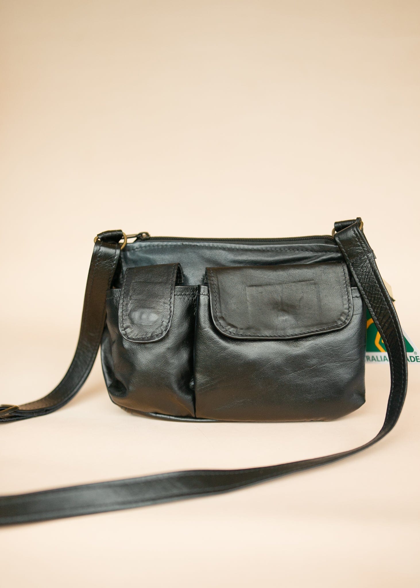 The Real McCaul Handbags Black Premium Annette HandBag - Small - Kangaroo Australian Made Australian Owned Made in Australia Handbag- Small Annette HandBag Crossbody Bag Genuine Kangaroo Leather