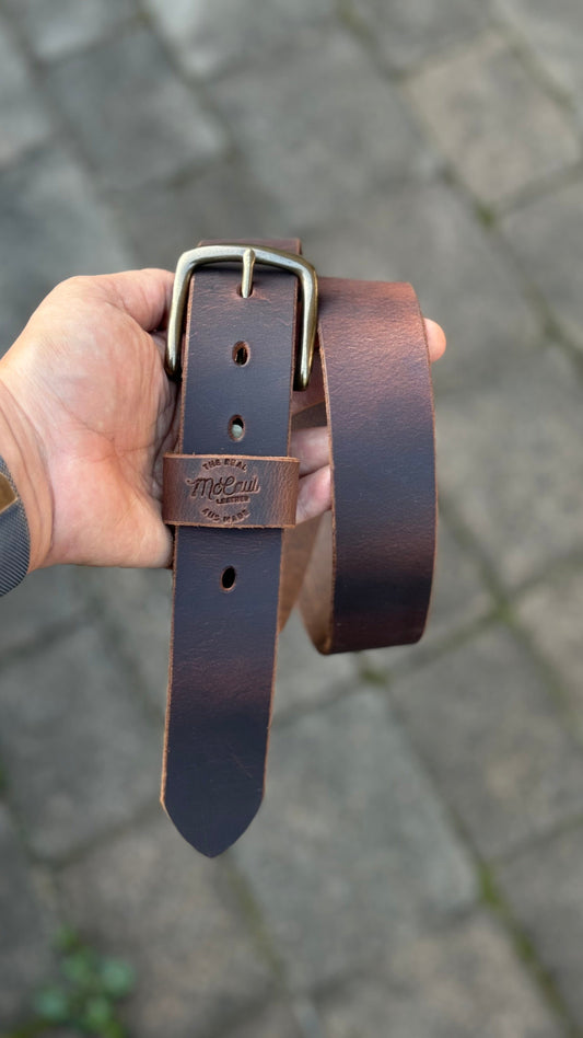 The Real McCaul Leathergoods Belts Legacy Casual Belt 38mm - Rustic Brown Australian Made Australian Owned Solid Leather Men's Belt - Handmade in Australia - Black - Brass Buckle