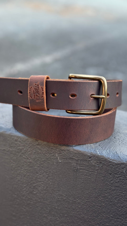 The Real McCaul Leathergoods Belts Legacy Casual Belt 38mm - Rustic Brown Australian Made Australian Owned Solid Leather Men's Belt - Handmade in Australia - Black - Brass Buckle