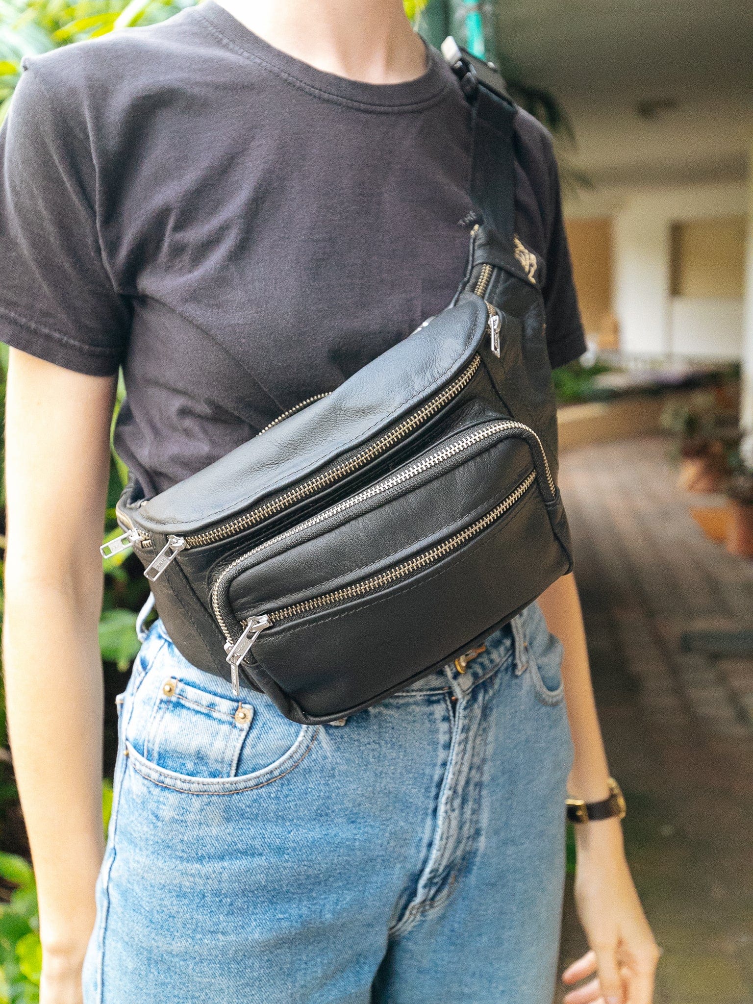 Multi Pocket Belt Bum Bag Cowhide