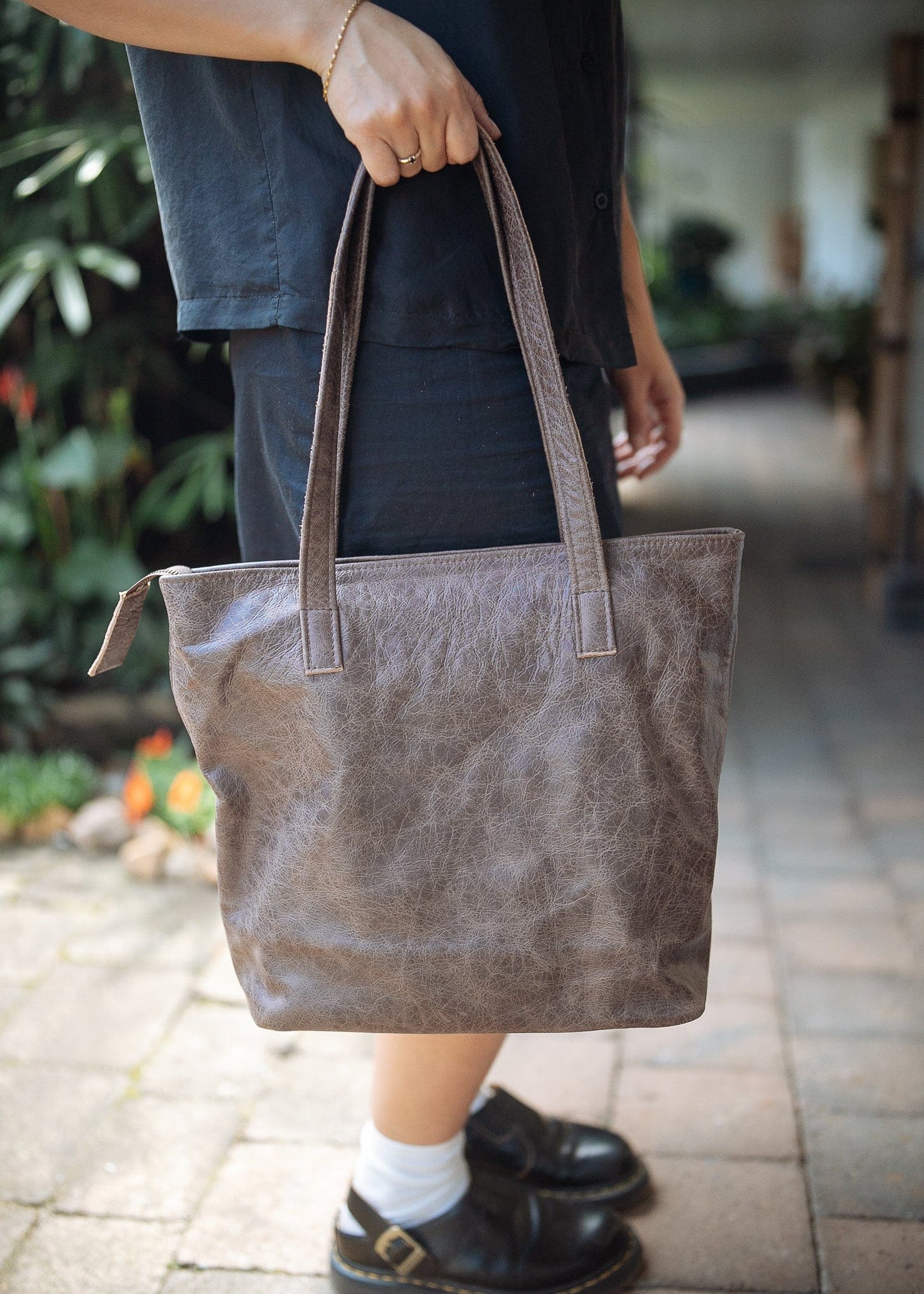 The Real McCaul Leathergoods Handbags Cafe The Michelle Handbag - Premium Marble Brown Australian Made Australian Owned Leather Women's HandBag Australian Made