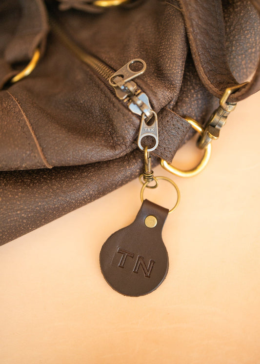 The Real McCaul Leathergoods Keyring Personalised Initials Keyring Bag Charm - Large Australian Made Australian Owned Personalised Leather Keyring Key Chain Bag Accessory Bag Charm Leather Made in Australia