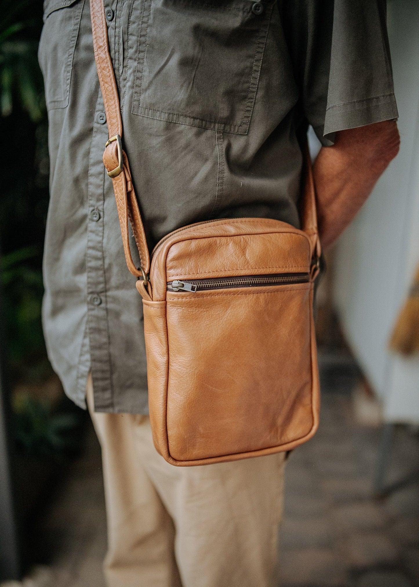 The Real McCaul Leathergoods Manbag Charlie Satchel Sidebag - Cowhide Australian Made Australian Owned Charlie Leather Sidebag Satchel Man Bag- Made In Australia