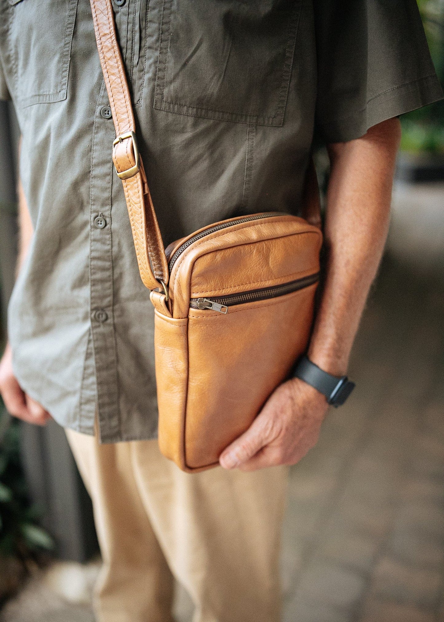 The Real McCaul Leathergoods Manbag Charlie Satchel Sidebag - Cowhide Australian Made Australian Owned Charlie Leather Sidebag Satchel Man Bag- Made In Australia