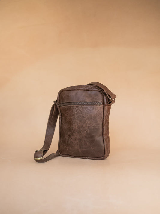 The Real McCaul Leathergoods Manbag Marble Brown Charlie Satchel Sidebag - Cowhide Australian Made Australian Owned Charlie Leather Sidebag Satchel Man Bag- Made In Australia