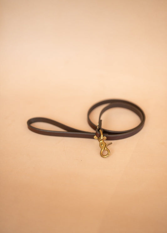 The Real McCaul Leathergoods Pet Leashes Narrow Dog Leash - Dark Brown Australian Made Australian Owned Leather Dog Lead or Leash - HandMade In Australia- Brass Fittings