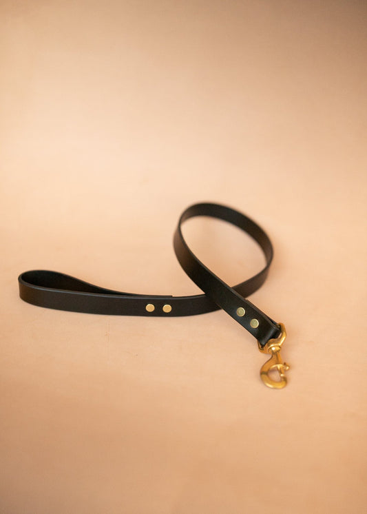 The Real McCaul Leathergoods Pet Leashes Wide Dog Leash - Black Australian Made Australian Owned Leather Dog Leash with Brass Fittings- Australian Made