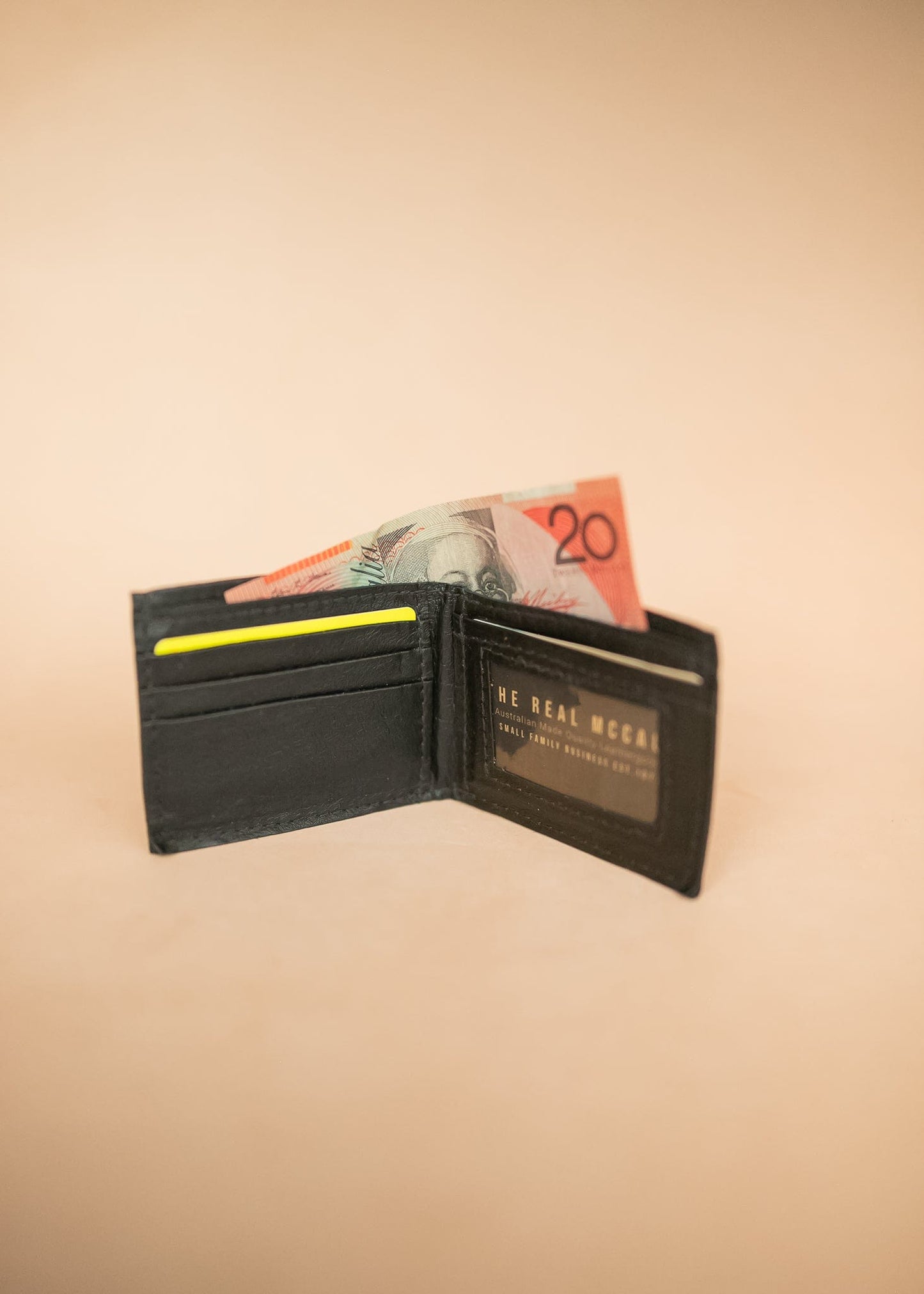 The Real McCaul Leathergoods Wallet Small Bifold Wallet with Window - Kangaroo Australian Made Australian Owned Small Bifold Wallet with Window - Kangaroo