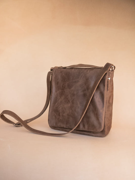 The Real McCaul Shoulder Bags Universal Satchel Bag - Medium Vertical - Cowhide - Marble Brown Australian Made Australian Owned Leather Satchel Bag- Australian Made in Kangaroo and Cowhide Leather