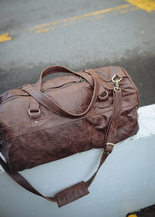 The Real McCaul Travel Bag Duffel Carry All Bag - Cowhide Australian Made Australian Owned Large Overnight Travel Duffel Bag Leather Made in Australia