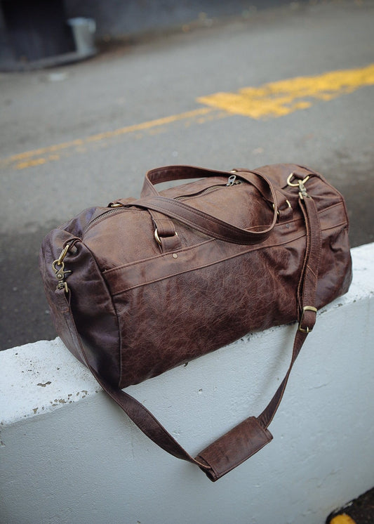 The Real McCaul Travel Bag Duffel Carry All Bag - Cowhide Australian Made Australian Owned Large Overnight Travel Duffel Bag Leather Made in Australia