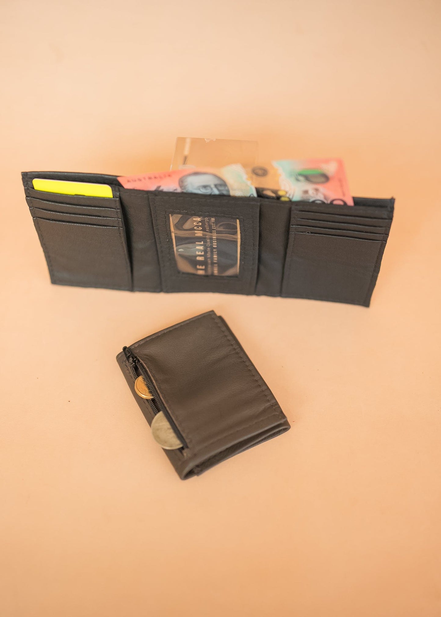 The Real McCaul Wallets Trifold Wallet - Cowhide Australian Made Australian Owned Tri-Fold Men's Wallet - MADE IN AUSTRALIA - Kangaroo & Cowhide Nappa