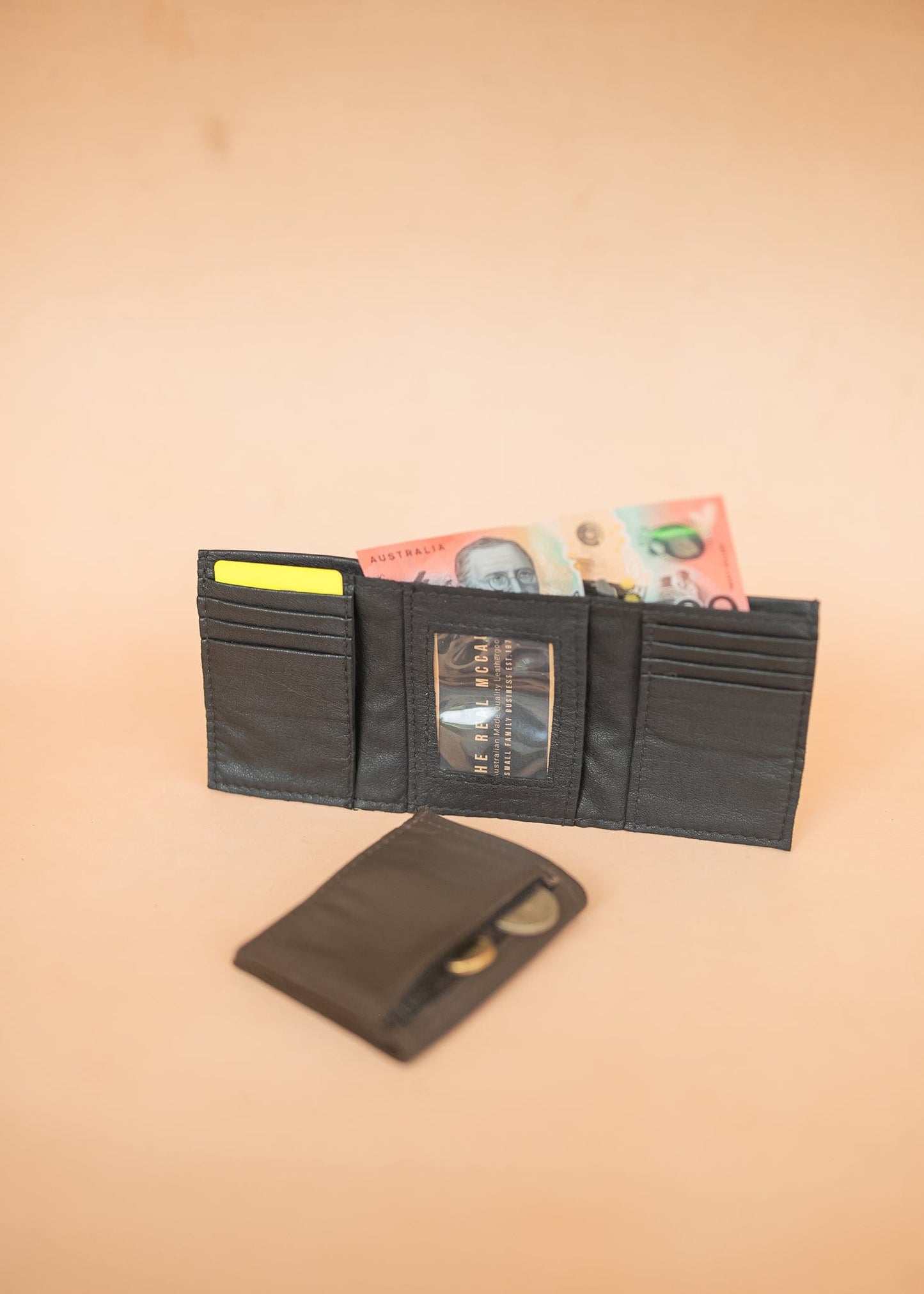 The Real McCaul Wallets Trifold Wallet - Cowhide Australian Made Australian Owned Tri-Fold Men's Wallet - MADE IN AUSTRALIA - Kangaroo & Cowhide Nappa