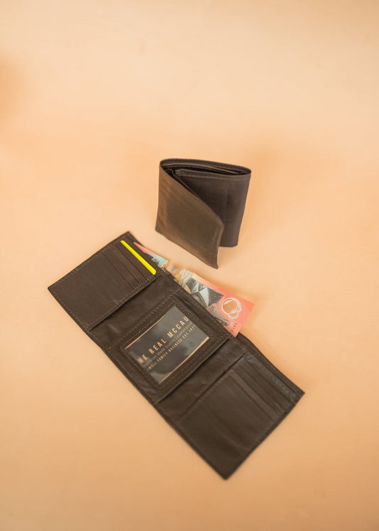 The Real McCaul Wallets Trifold Wallet - Kangaroo Australian Made Australian Owned Tri-Fold Men's Wallet - MADE IN AUSTRALIA - Kangaroo & Cowhide Nappa