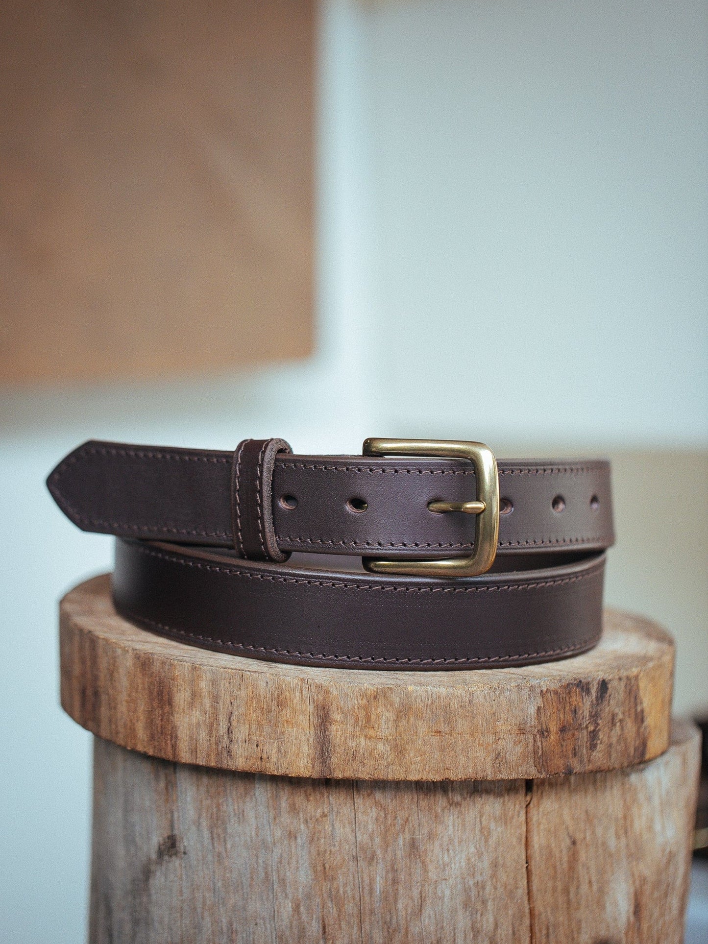 Solid Leather Men's Belt - Handmade in Australia - Black - Brass