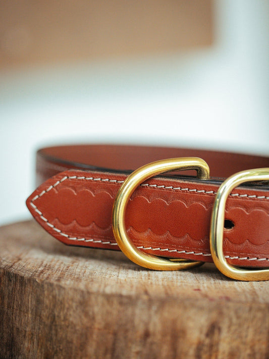 The Real McCaul Leathergoods Deluxe Rancher Dog Collar - 38mm - Tan Australian Made Australian Owned Leather Dog Collar with Brass Fittings- Australian Made