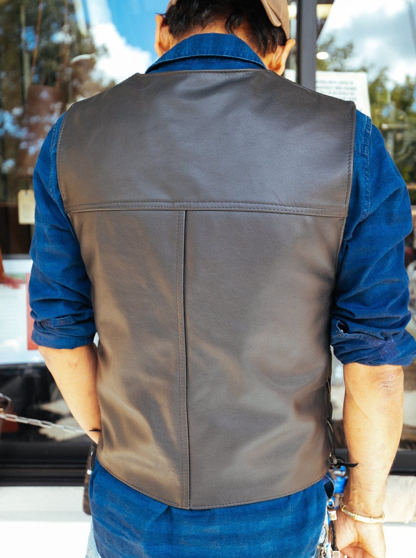 Gray leather 2025 motorcycle vest