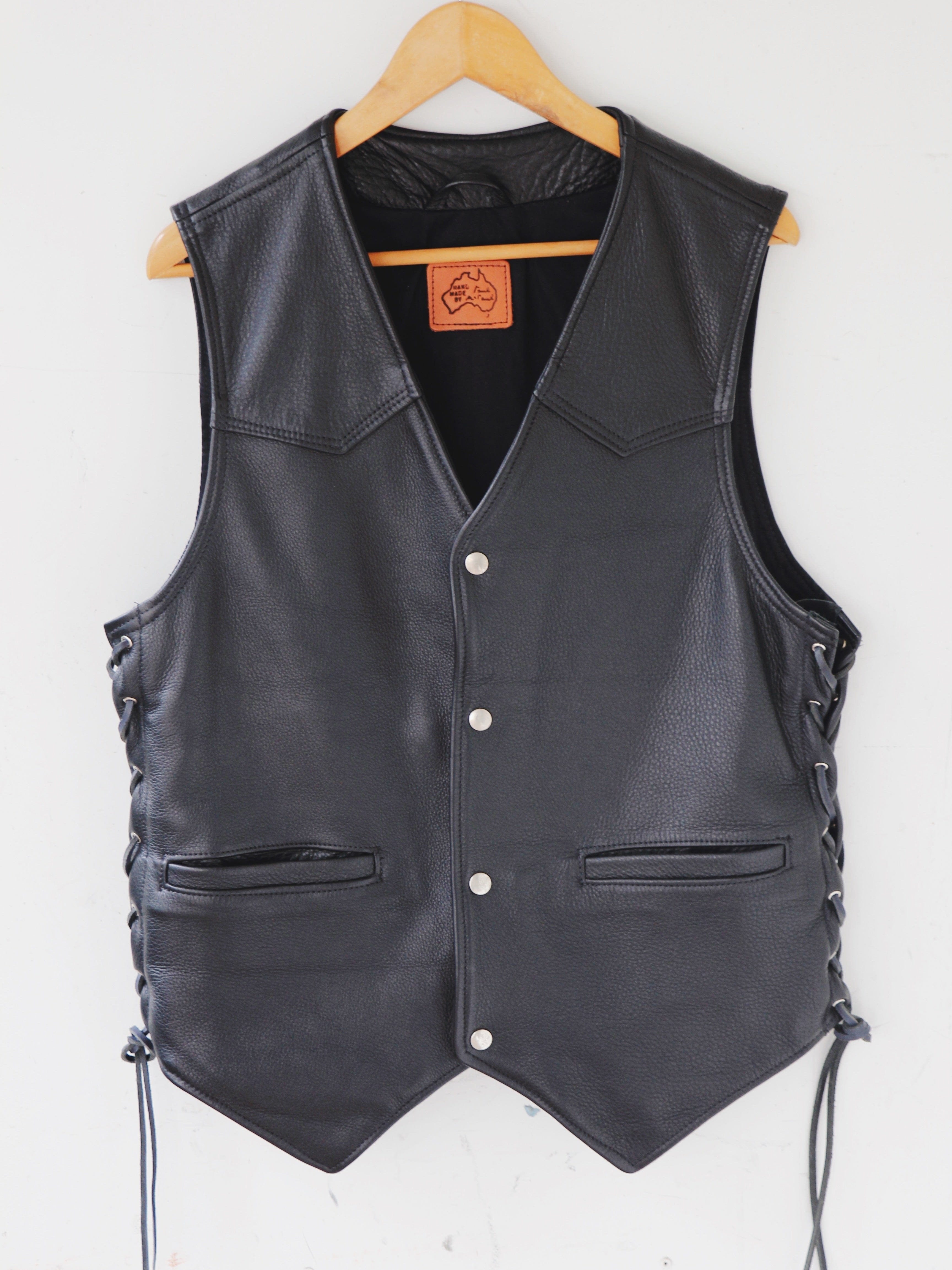 Black Leather Vest w/Custom Color Corset Lacing #VL2687LLK - Jamin