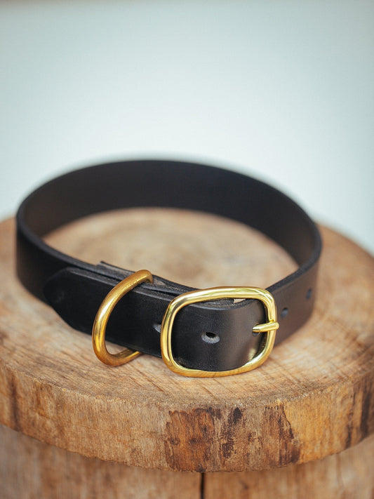 The Real McCaul Leathergoods Pet Collars & Harnesses Classic Dog Collar - 32mm - Black Australian Made Australian Owned Leather Dog Collar with Brass Fittings- Australian Made