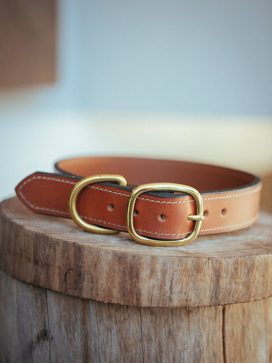 The Real McCaul Leathergoods Pet Collars & Harnesses Rancher Dog Collar - 32mm - Tan Australian Made Australian Owned Leather Dog Collar with Brass Fittings- Australian Made